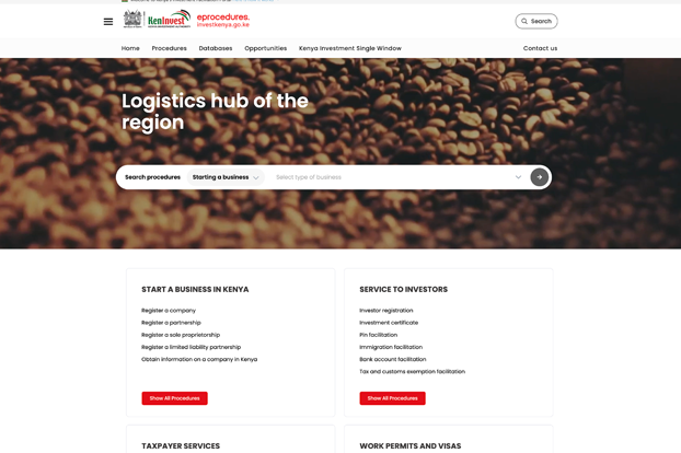 Kenya investment portal: procedures to start a business, listed step by step